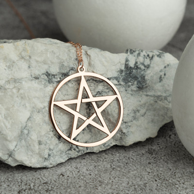 14k Solid Gold Pentagram Necklace - Unisex 5 Star Pendant, Gift for Him or Her,