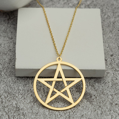 14k Solid Gold Pentagram Necklace - Unisex 5 Star Pendant, Gift for Him or Her,