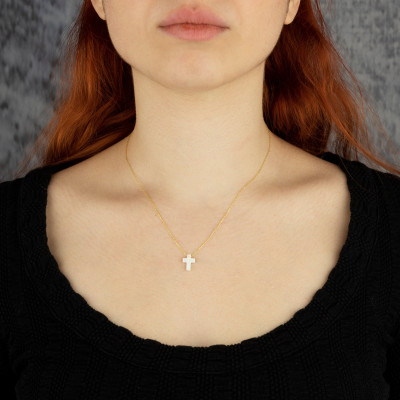 14k White Gold Opal Cross Choker Necklace - Opal Cross Pendant with Gold or Silver Chain - Ideal Christmas or Anniversary Gift -