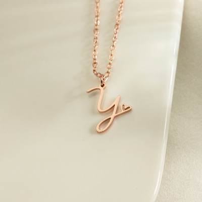 Personalized 18k Gold Heart Initial Necklace, Custom Letter Jewelry, Handmade Bridesmaid Gifts,