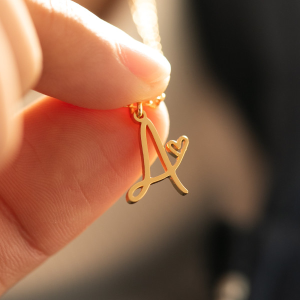 Personalized 18k Gold Heart Initial Necklace, Custom Letter Jewelry, Handmade Bridesmaid Gifts,