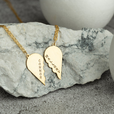 Personalized Couples Broken Heart Necklace Set - Custom Anniversary Gift for Him and Her - Valentine's Day Charm Jewelry