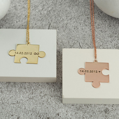 Custom Couple Name Puzzle Pendant Necklace - Personalized Matching Valentine's Gift