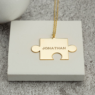 Custom Couple Name Puzzle Pendant Necklace - Personalized Matching Valentine's Gift