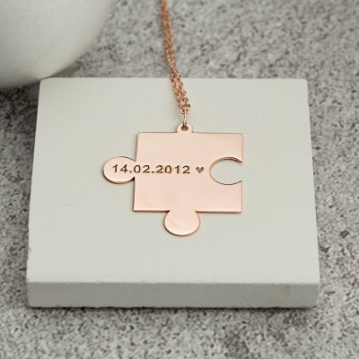 Custom Couple Name Puzzle Pendant Necklace - Personalized Matching Valentine's Gift