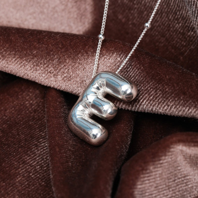 Personalized 3D Gold Bubble Initial Necklace - Custom Silver Sideways Letter Necklace Gift for Her Birthday