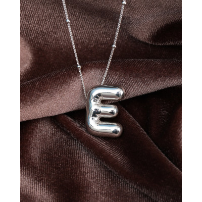 Personalized 3D Gold Bubble Initial Necklace - Custom Silver Sideways Letter Necklace Gift for Her Birthday