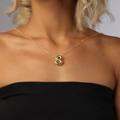 Personalized 3D Bubble Letter Name Necklace - 14k Gold Plated Custom Initial Jewelry Gift for Girlfriend or Best Friend