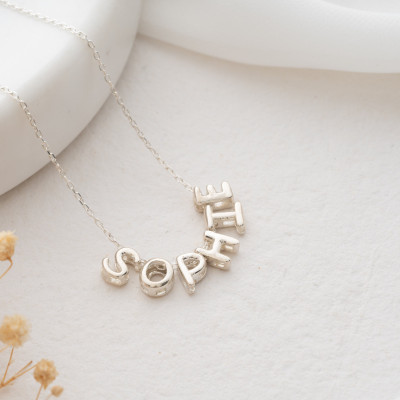 Custom 3D Bubble Name Necklace - Personalized Silver Balloon Letters Necklace - Unique Initial Namenecklace