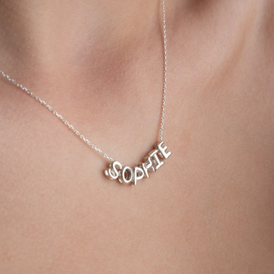 Custom 3D Bubble Name Necklace - Personalized Silver Balloon Letters Necklace - Unique Initial Namenecklace