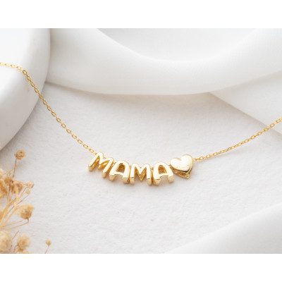 Personalized 3D Gold Balloon Letter Necklace for Mom - Sterling Silver Bubble Name Charm