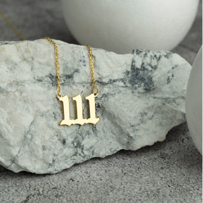 14k Gold Personalized Angel Number Necklace: 444, 777, 111, 222, 333, 555, 666, 888, 999 - Good Luck Necklace