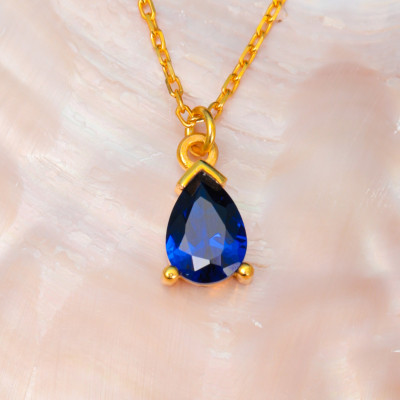 Gold Filled Sapphire Teardrop Necklace - 5th Wedding Anniversary Gift for Wife - Anniversary Jewelry