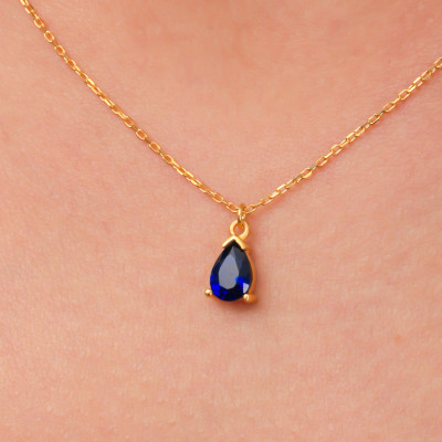 Gold Filled Sapphire Teardrop Necklace - 5th Wedding Anniversary Gift for Wife - Anniversary Jewelry