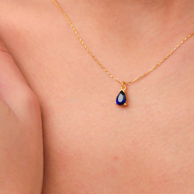 Gold Filled Sapphire Teardrop Necklace - 5th Wedding Anniversary Gift for Wife - Anniversary Jewelry