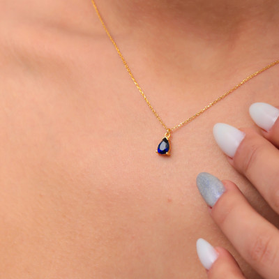 Gold Filled Sapphire Teardrop Necklace - 5th Wedding Anniversary Gift for Wife - Anniversary Jewelry