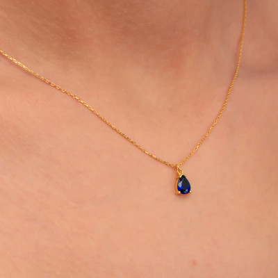 Gold Filled Sapphire Teardrop Necklace - 5th Wedding Anniversary Gift for Wife - Anniversary Jewelry