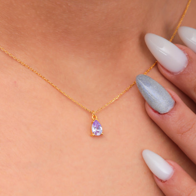 14k Gold Dainty Amethyst Necklace Gift for Her - 6th Wedding Anniversary, 6 Month Dating Anniversary