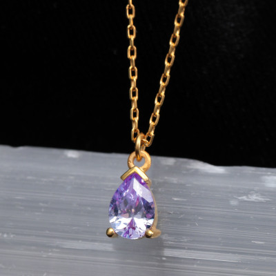 14k Gold Dainty Amethyst Necklace Gift for Her - 6th Wedding Anniversary, 6 Month Dating Anniversary