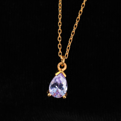 14k Gold Dainty Amethyst Necklace Gift for Her - 6th Wedding Anniversary, 6 Month Dating Anniversary