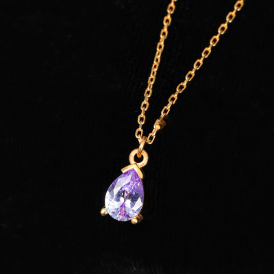 14k Gold Dainty Amethyst Necklace Gift for Her - 6th Wedding Anniversary, 6 Month Dating Anniversary