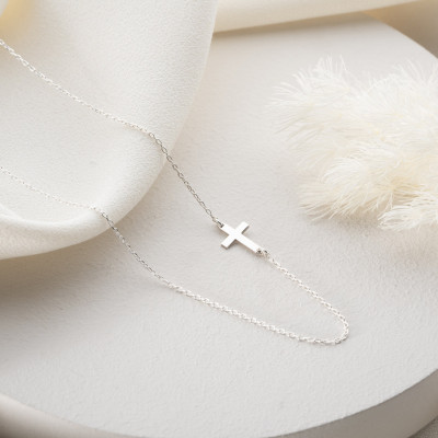 Sterling Silver 925 & 14k Gold Dainty Sideways Cross Necklace for Women - Perfect Baby Cross Gift for Christmas