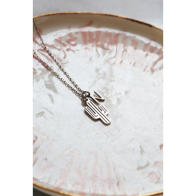 925 Sterling Silver Personalized Cactus Letter Necklace - Unique Silver Gift for Friends and Mothers in the