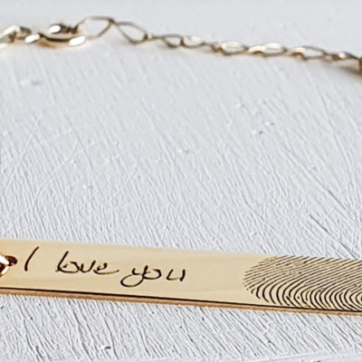 Kids Fingerprint Custom Bar Bangle, Personalized Jewelry, Valentine's Day Gifts for Mom, Rose Gold Silver Plated Mama Necklace