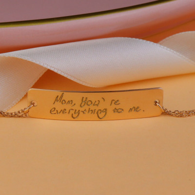 Kids Fingerprint Custom Bar Bangle, Personalized Jewelry, Valentine's Day Gifts for Mom, Rose Gold Silver Plated Mama Necklace