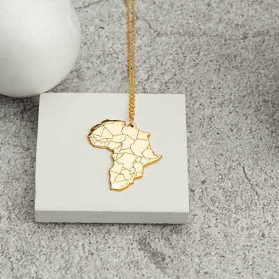 18K Gold Plated Africa Map Pendant Necklace, Sterling Silver Necklace for Women and Men, Birthday Gift for Daughter, Gold Necklace