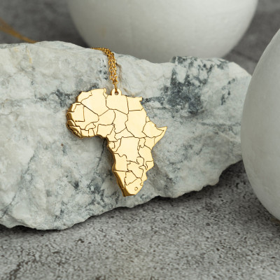 18K Gold Plated Africa Map Pendant Necklace, Sterling Silver Necklace for Women and Men, Birthday Gift for Daughter, Gold Necklace