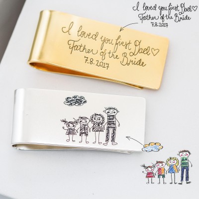 BEST FATHER GIFT • Custom Kid Drawing Money Clip • Personalized Kid Artwork Jewelry • Customized Your Kid's Art Gift • New Dad Gift