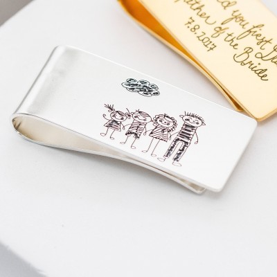 BEST FATHER GIFT • Custom Kid Drawing Money Clip • Personalized Kid Artwork Jewelry • Customized Your Kid's Art Gift • New Dad Gift