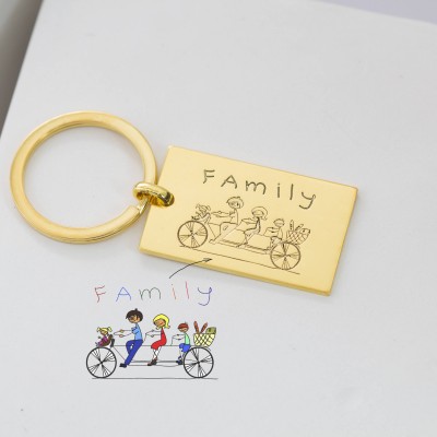 BEST FATHER GIFT • Kid Drawing Keychain • Engraved Baby Artwork Charm • Personalized Children Drawing Dogtag Keychain • Grandpa Gift