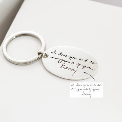 Handwriting Disc Keychain - Engraved Signature Charm Gift for Mother's Day