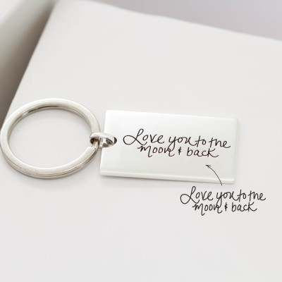 Handwriting Disc Keychain - Engraved Signature Charm Gift for Mother's Day