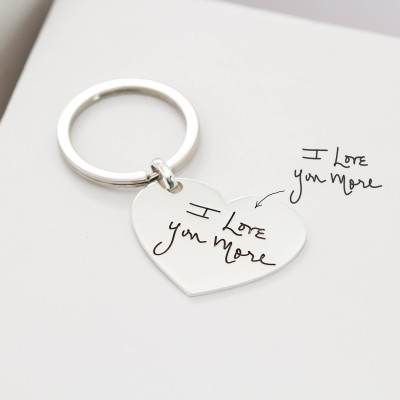 Handwriting Disc Keychain - Engraved Signature Charm Gift for Mother's Day