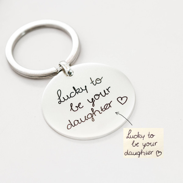 Handwriting Disc Keychain - Engraved Signature Charm Gift for Mother's Day