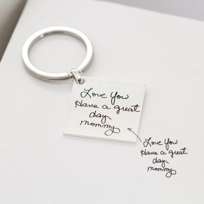 Handwriting Disc Keychain - Engraved Signature Charm Gift for Mother's Day