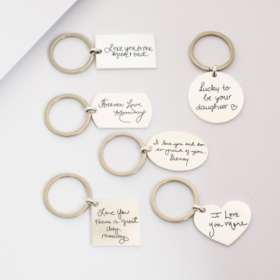 Handwriting Disc Keychain - Engraved Signature Charm Gift for Mother's Day