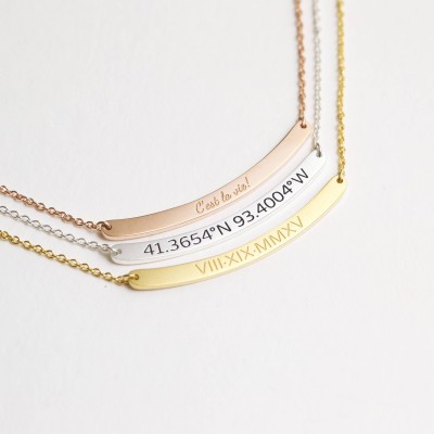 Christmas Gift • Custom Location Coordinates Bar Necklace • Roman Numerals Jewelry • Personalized Inspirational Wedding Jewelry