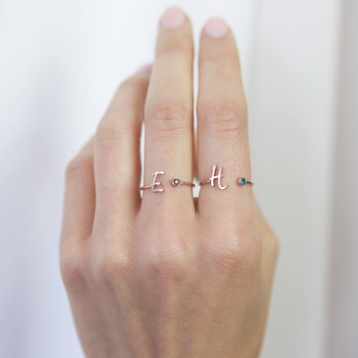 Christmas Gift for Her • Bridesmaids Gift • Dainty Initials Ring • Custom Monogram Ring • Birthstone Ring • Gold, Silver Name Ring