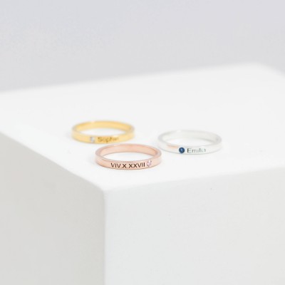 Christmas Gift for Mom • Name Ring • Birthstone Ring • Mother Ring • Sterling Silver Stacking Ring • Baby Birthstone Ring • Mom Gift