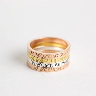 Coordinates Jewelry • Custom Location Stacking Rings • Dainty Latitude Longitude Ring • Skinny Custom Location Coordinates Ring