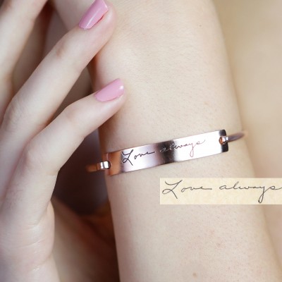 Custom Actual Handwriting Jewelry • Handwriting Bangle • Engrave Signature Bracelet • Sentimental Gift • Mother Gift • CHRISTMAS GIFT