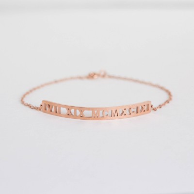 Custom Coordinate Bar Bracelet - Personalized Latitude Longitude Jewelry - Roman Numeral Bracelet - Anniversary Gift - Wedding Gift