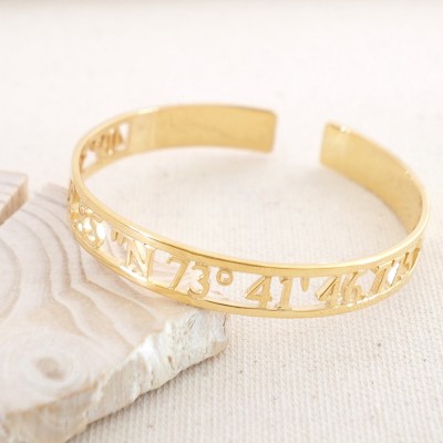 Custom Coordinate Bracelet • Location Coordinate Bangle • Roman Numeral Bangle • Coordinate Cuff • Message Bracelet • Wedding Gift
