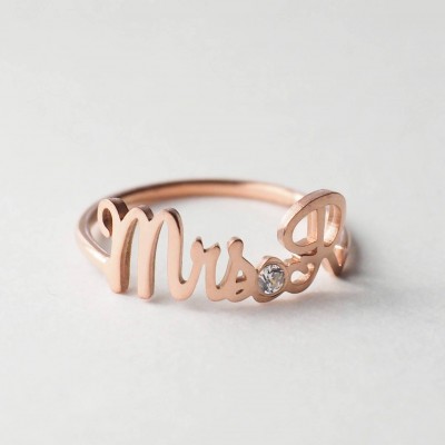 Custom Engagement Ring • Custom Name Ring with Birthstone • Future Mrs Initials Ring • Wedding Jewelry • Gemstone Wedding Ring