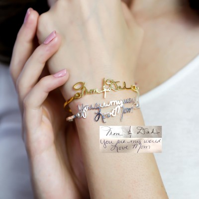 Custom Handwriting Bangle • Signature Bangle • Personalized Handwriting Bangle • Keepsake Jewelry in Sterling Silver • MemorialGift