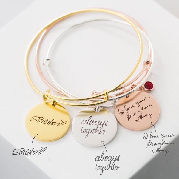 Custom Handwriting Bracelet • Adjustable Fashion Charm Bangle • Actual Signature Handwriting Jewelry • Expandable Friendship Bangle